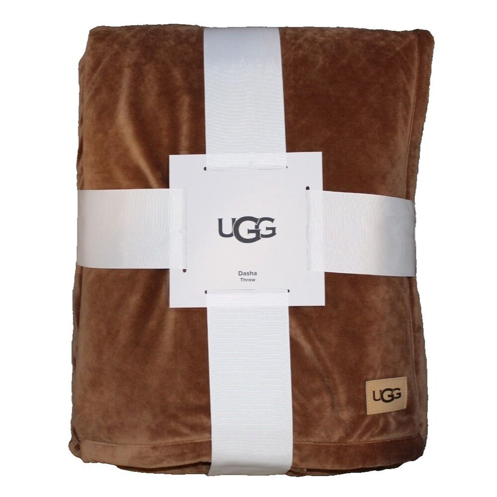 UGG Dasha Reversible Shearling Lined 50" x 70" Throw Blanket CHESTNUT BROWN NEW!
